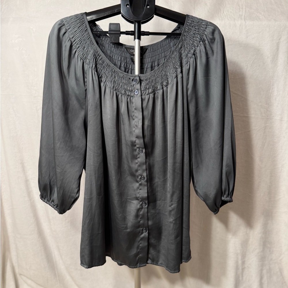 George Charcoal Blouse with Button Detail